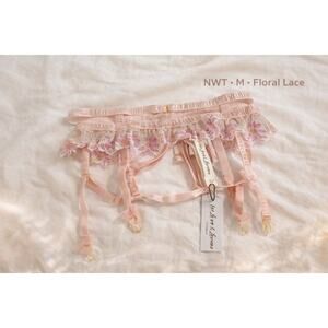 For Love & Lemons Garter Belt M Pink Floral Embroidered Ruffle NWT